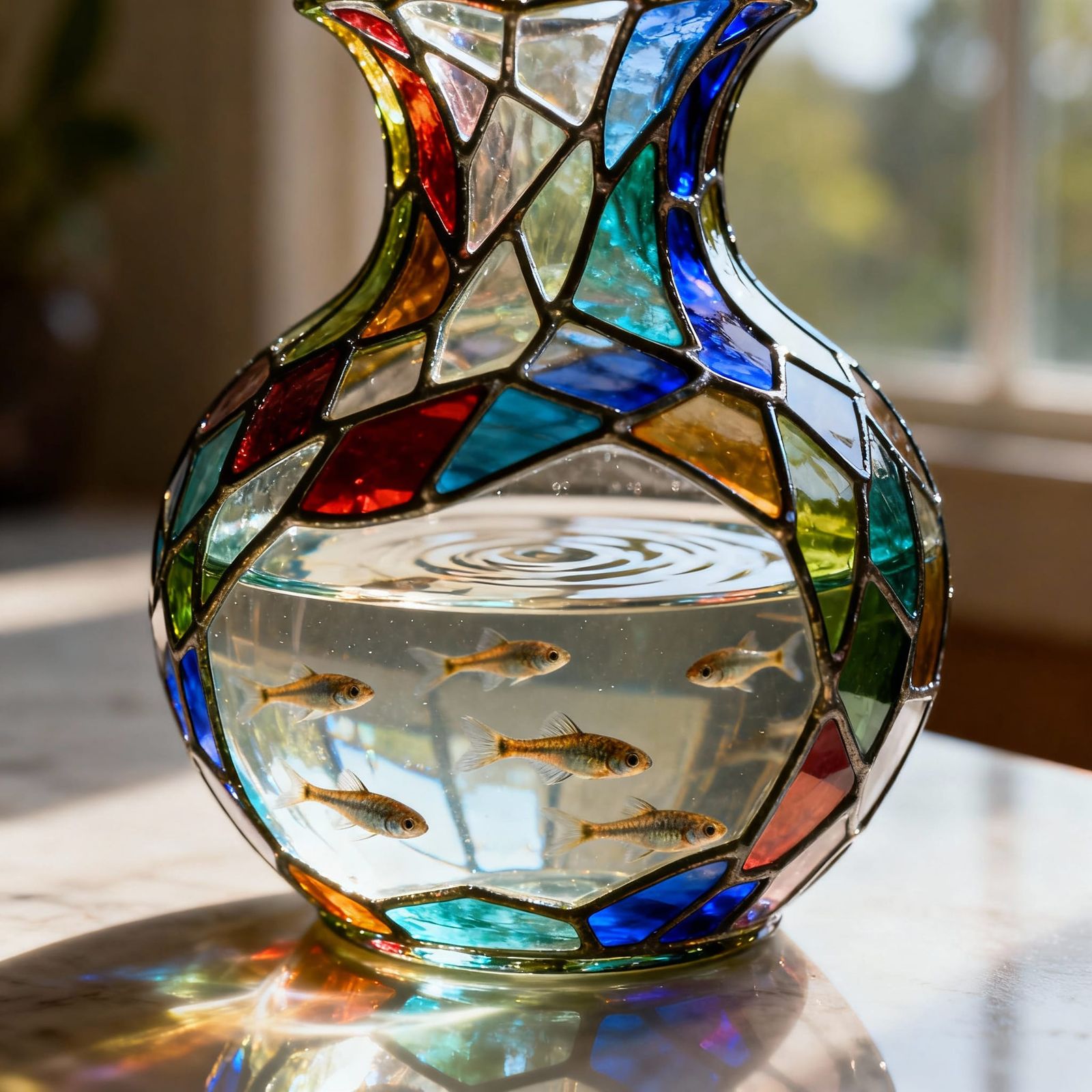 Stained Glass Vase With Paedocypris Fish