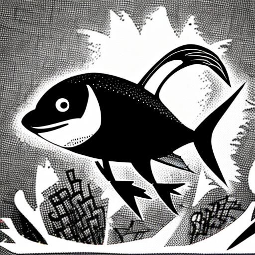 Here's some Dr. Seuss-inspired black and white clipart featuring fish on the run