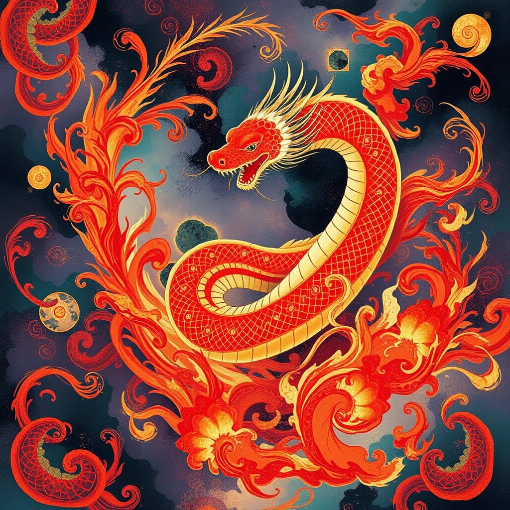 Mystical Snake Emerges from Dreamlike Vortex in Traditional ...