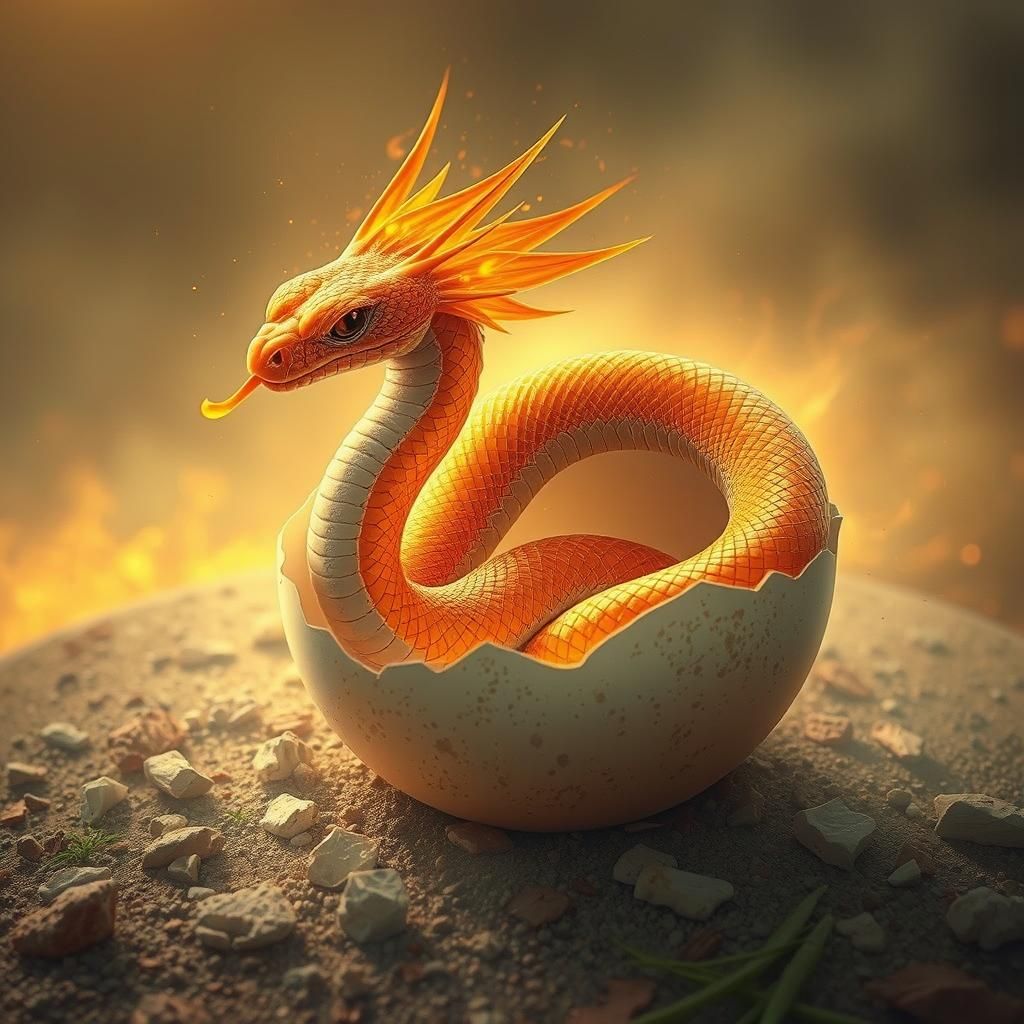 Phoenix Snake Emerges From Egg in Flames