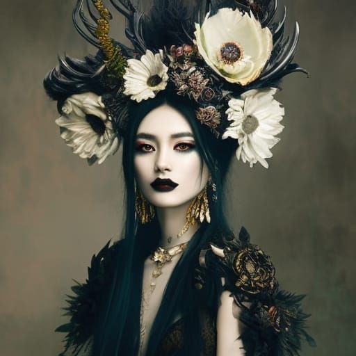 Gothic Beauty with Decaying Flowers, Detailed Photograph