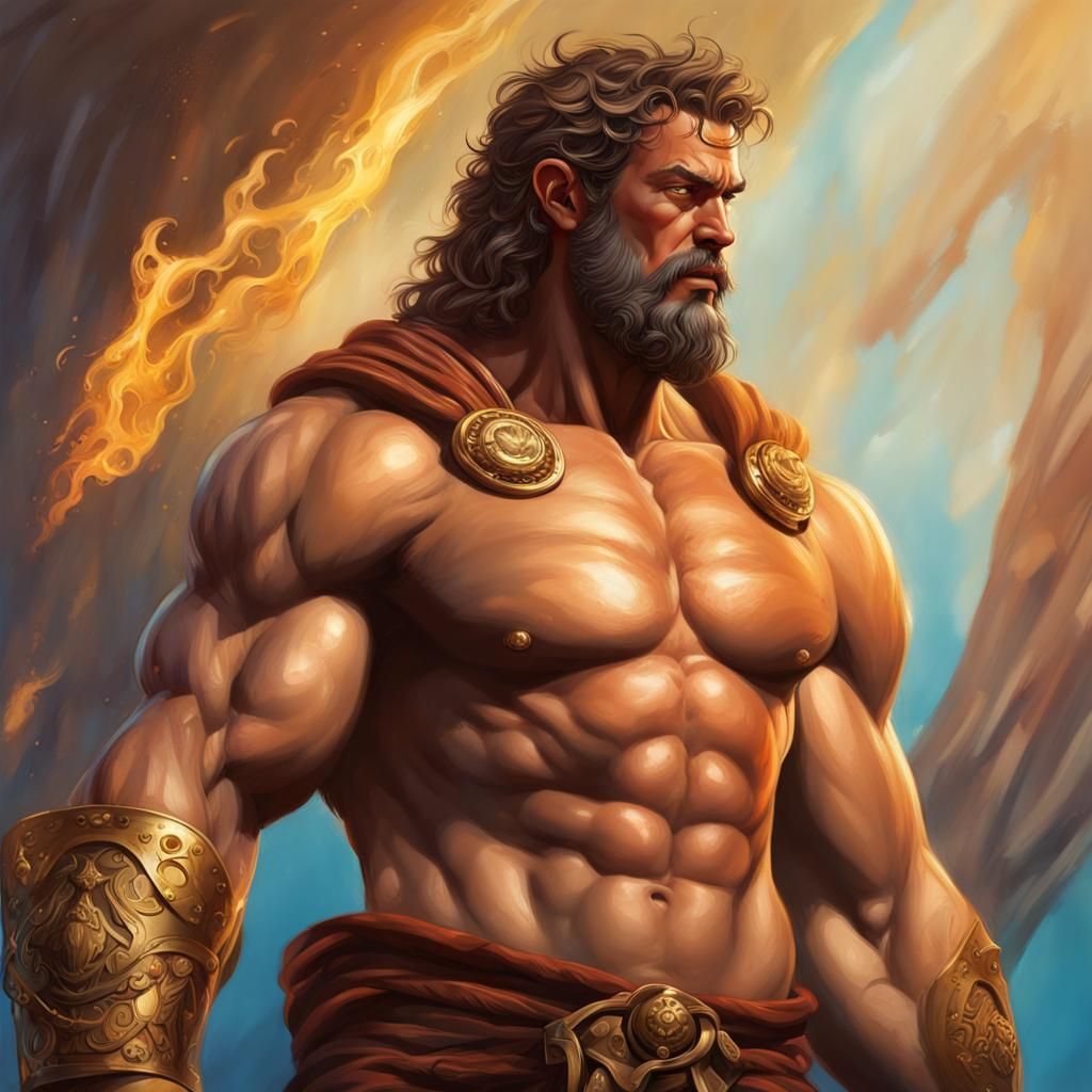Hyperrealistic Hercules Portrait with Colorful Background