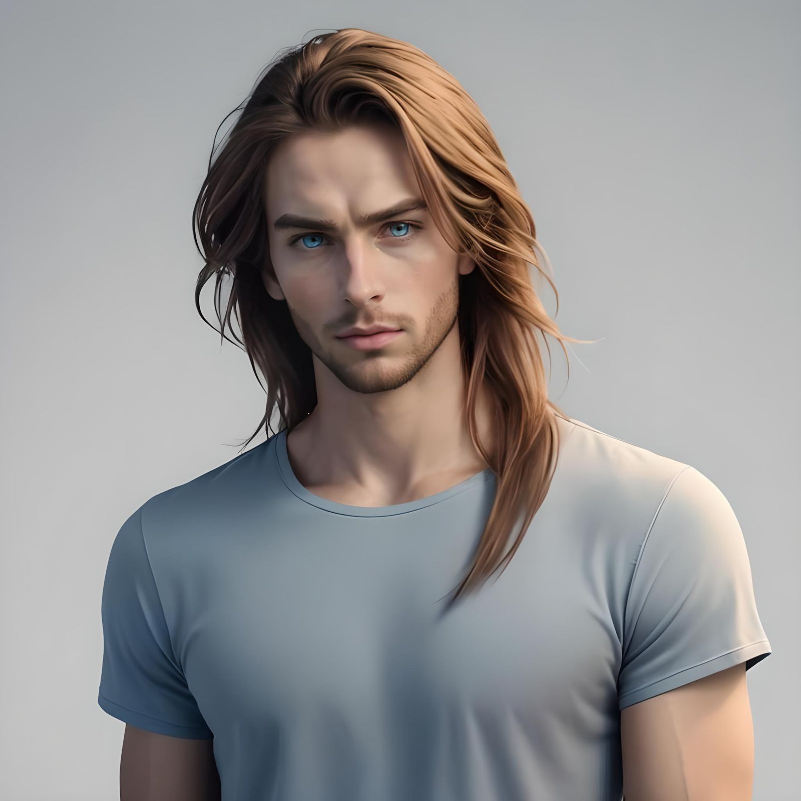 Stressed Nordic-American Man with Icy Blue Eyes