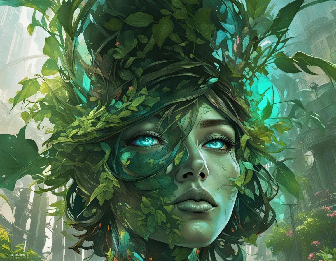 Detailed Urban Garden Portrait in Artgerm Style