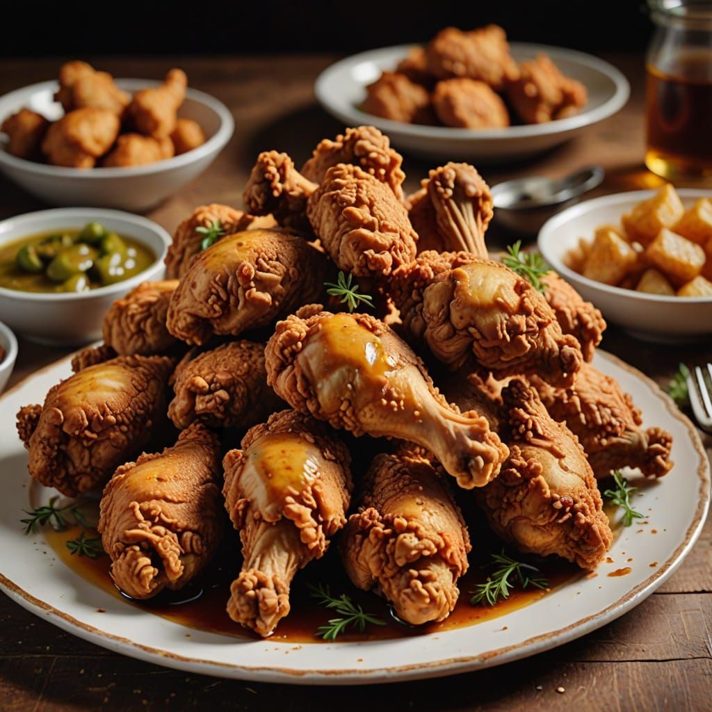 Golden Fried Chicken Still Life in Oil Painting Style