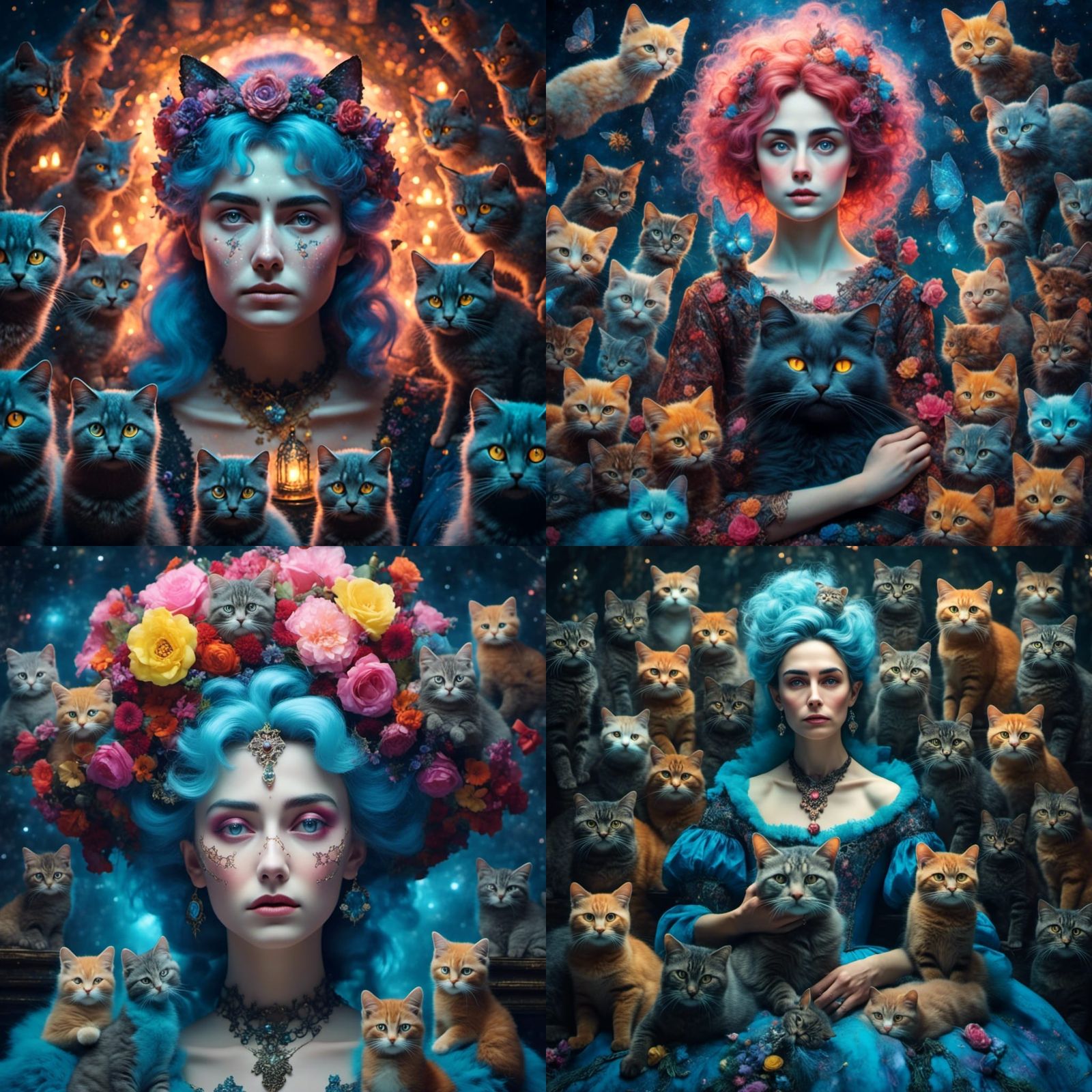 Cursed Cat Lady Portrait in Dark Fairytale Style