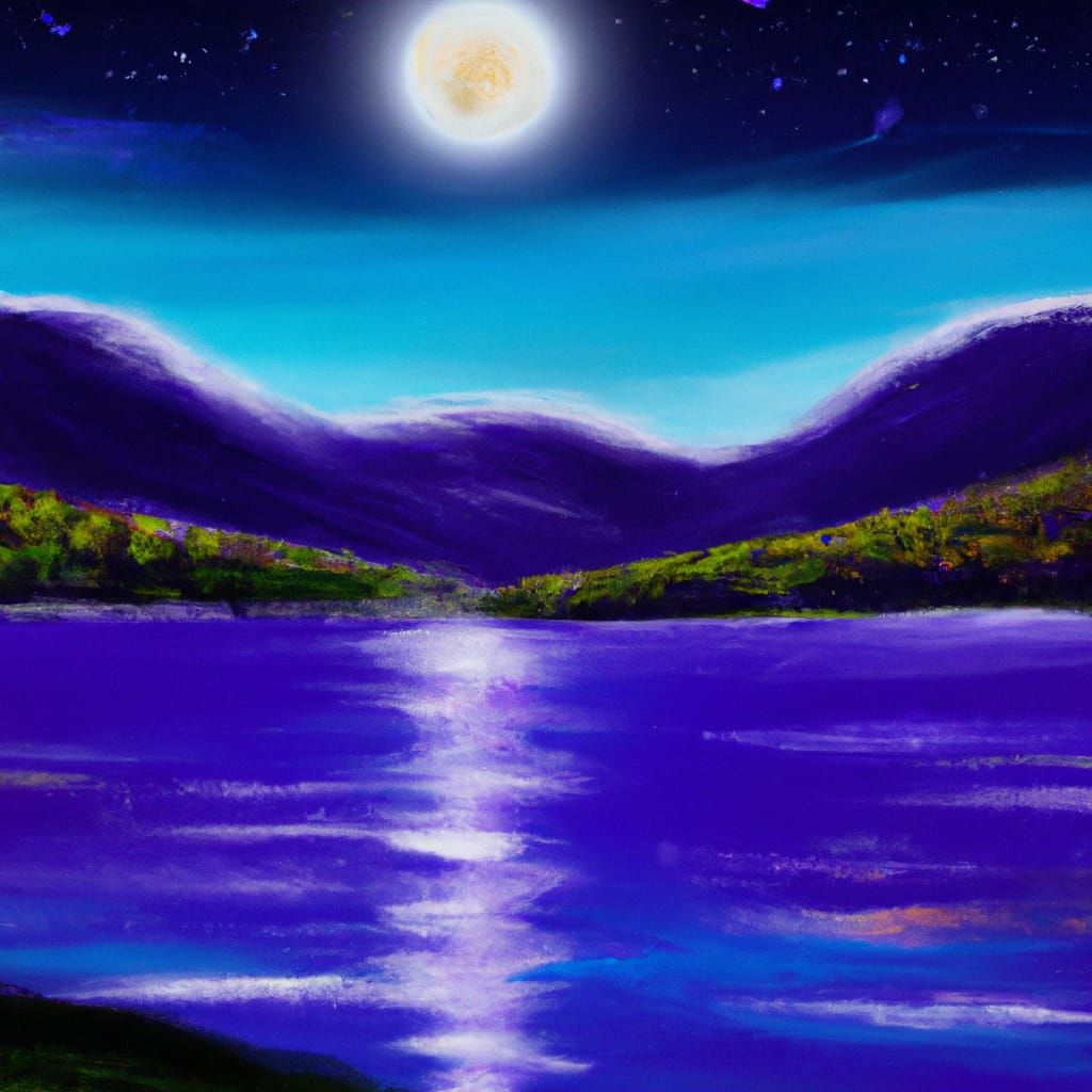 Night Sky Over Lake Painting in Realistic Style