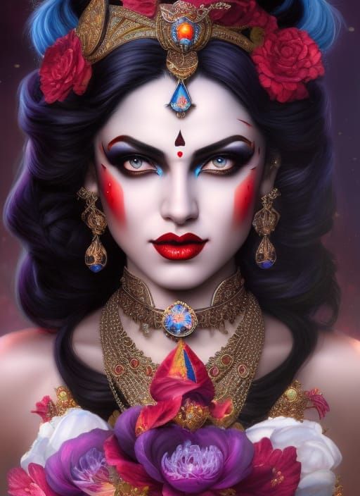 Dark Goddess Kali: Detailed Art Nouveau Portrait