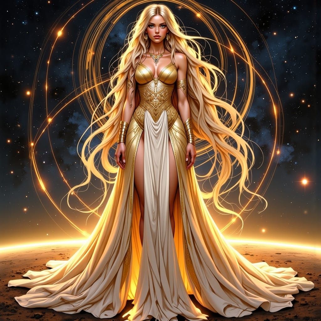 Saturn-Inspired Anime Goddess in Cosmic Setting