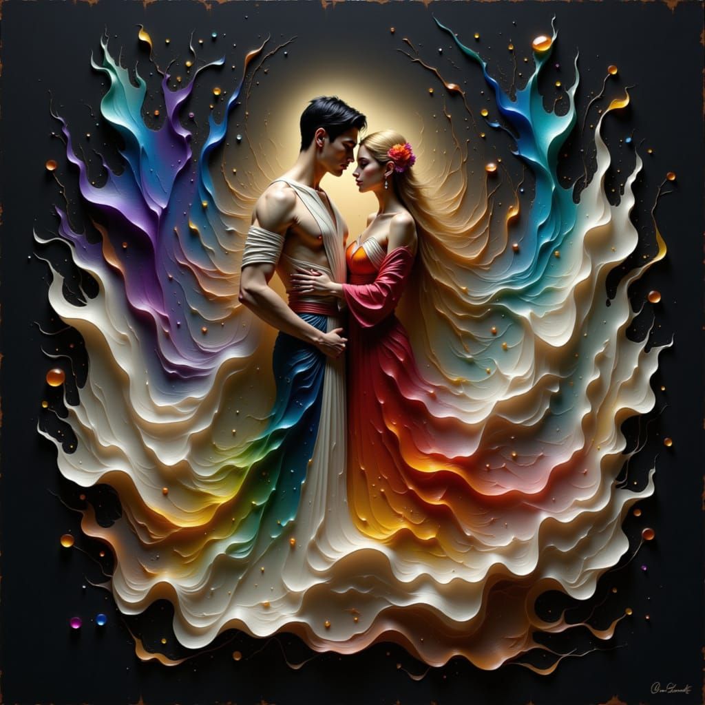 Couple Embracing Amidst Elemental Forces
