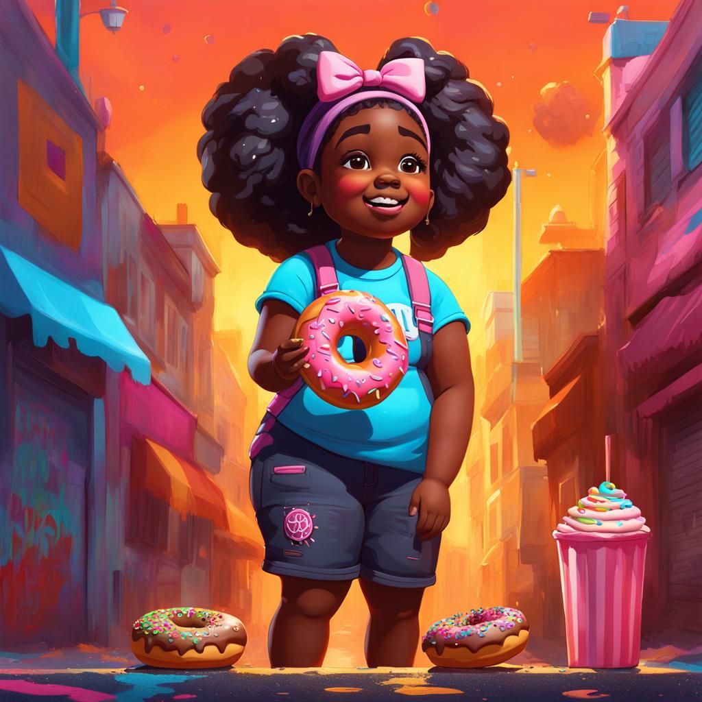 Girl Eating Donut: Graffiti Art in Polychromatic Style