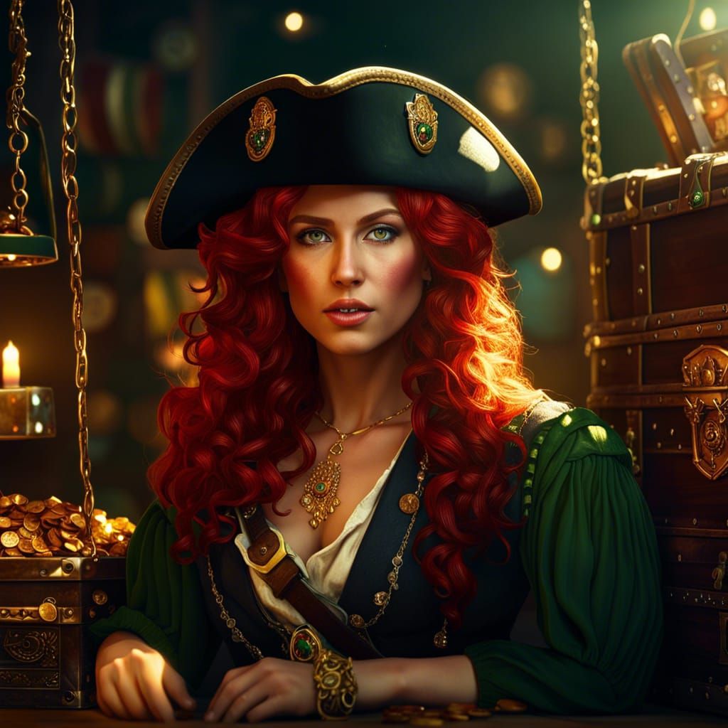 Pretty Pirate Girl with Treasure Chest