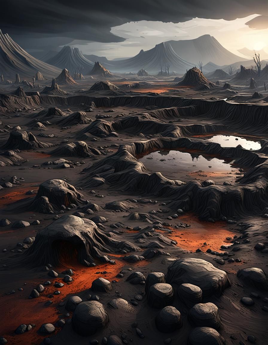 Volcanic Wasteland in Dark Fantasy Style
