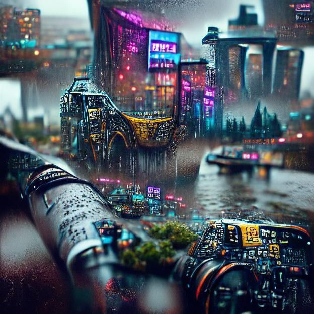 Cyberpunk Cityscape in Rain: Hyperrealistic Digital Art