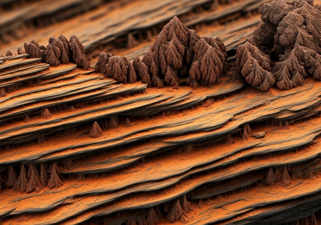 Manganese Dendrites Rise Like Twisted Trees in a Burnt Orang...