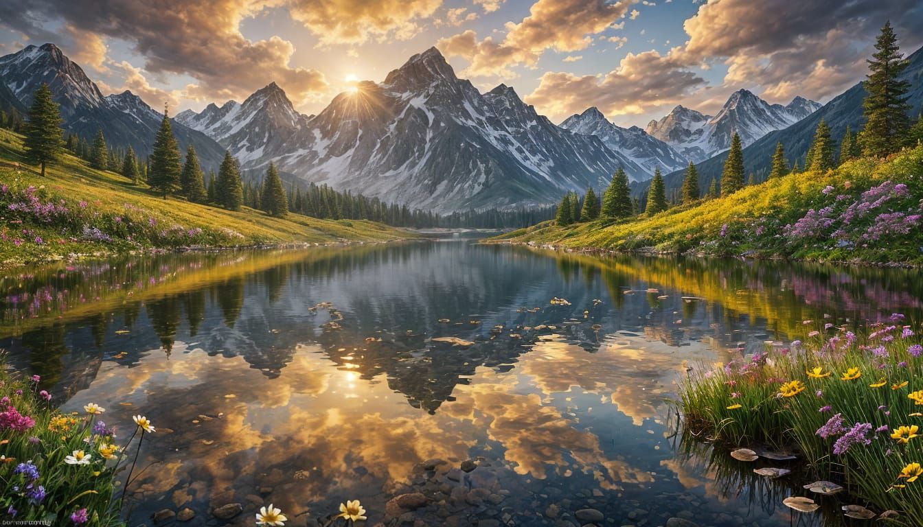 Serene Mountain Landscape in Hyperrealistic Digital Painting