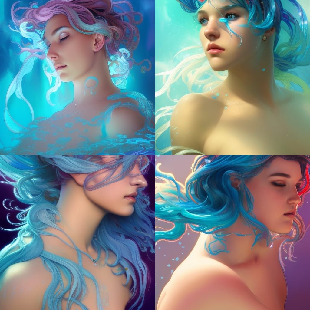 Underwater Mermaid Portrait in Coral Reef, Digital Art