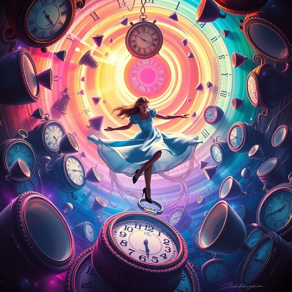 Alice in Wonderland Movie Poster: Surreal Vortex of Clocks a...