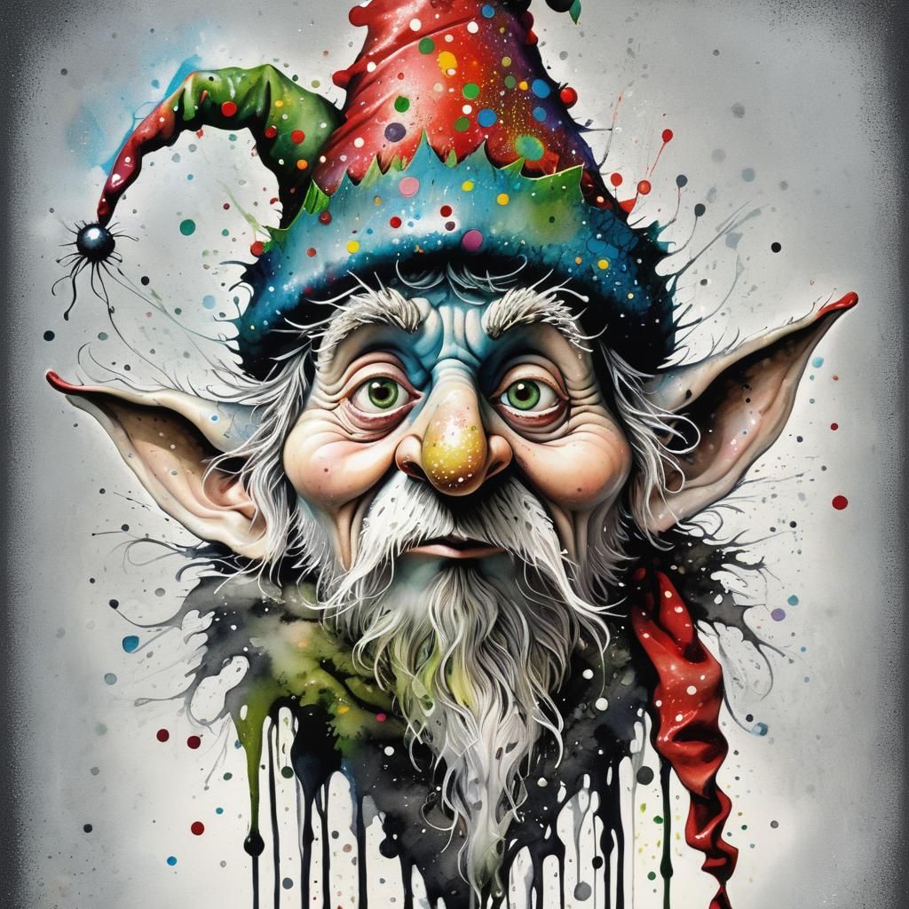 Whimsical Gnome in Pointillist Contemporary Art Style