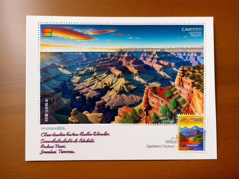 Grand Canyon Postcard on Table in Hyperrealistic Style