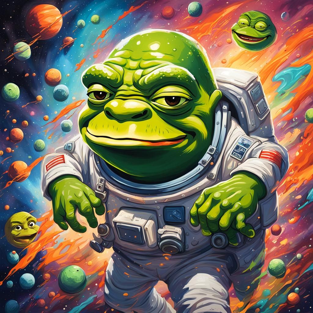 Pepe the Frog vs. Shrek: Graffiti Art Battle in Space