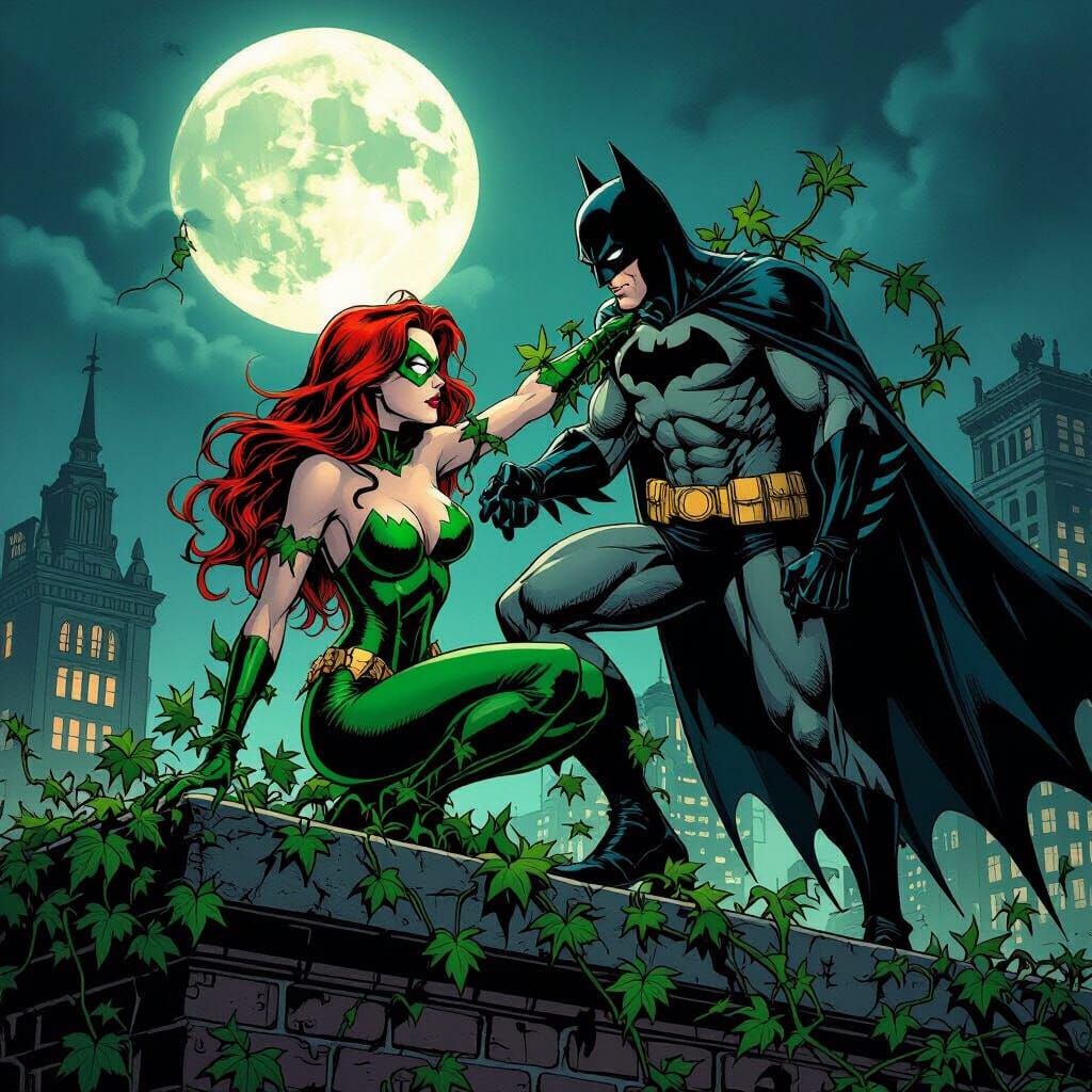 Poison Ivy Captures Batman in Gothic Comic Style