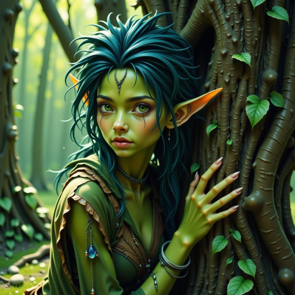 Elf-like Being with Iridescent Skin in Realistic Style