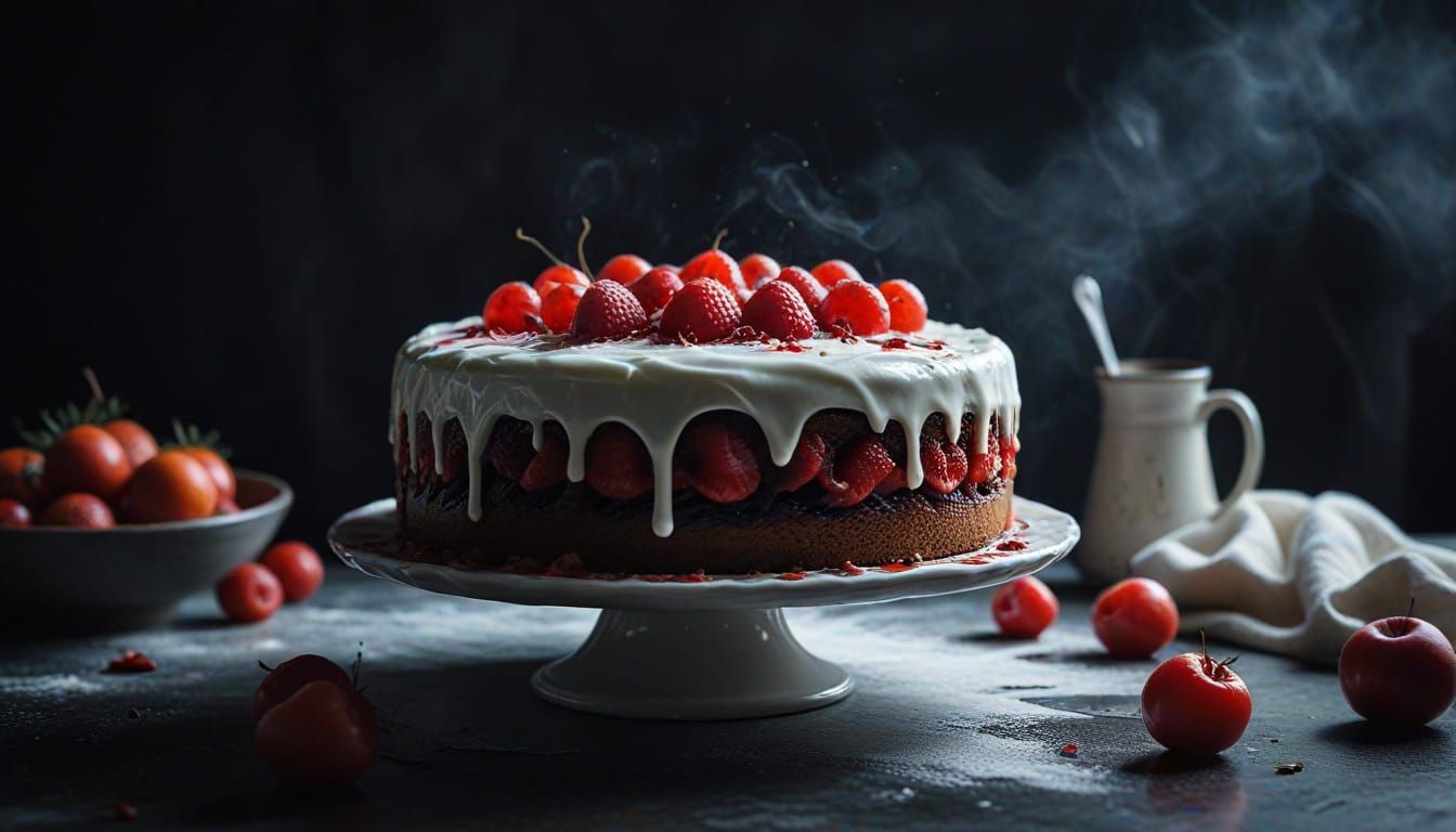 Fallen Cake After Fight on Marble Floor