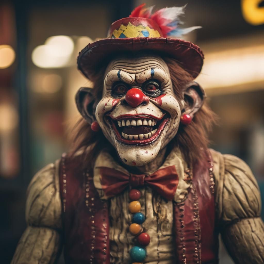 Maniacal Zombie Monkey Clown in Drugstore, Professional Phot...