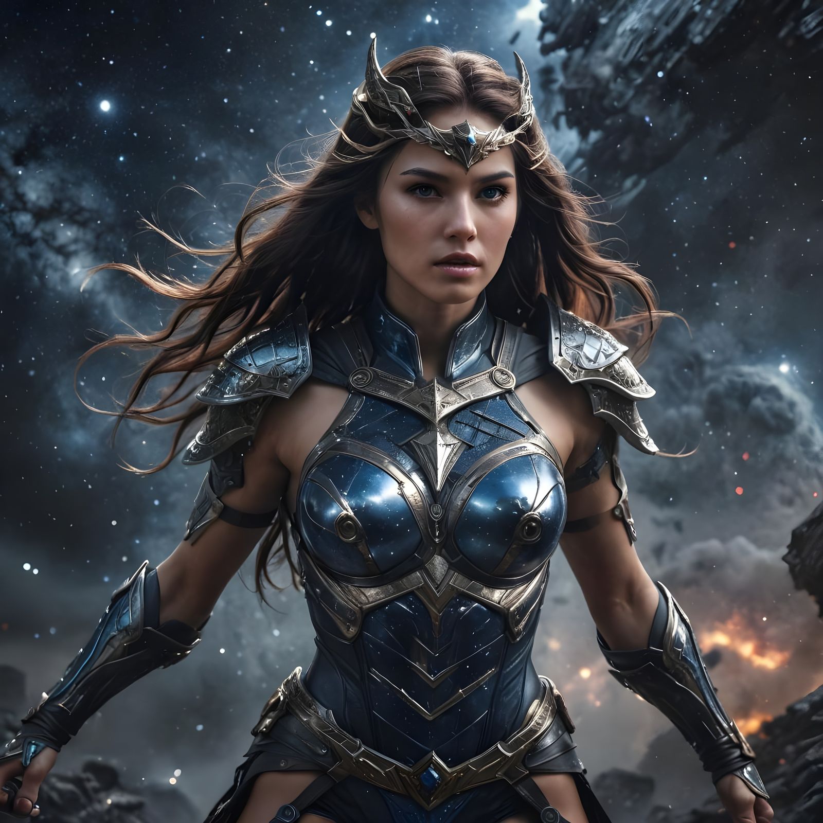 Galaxy Warrior Goddess in Hyperrealistic Splendor