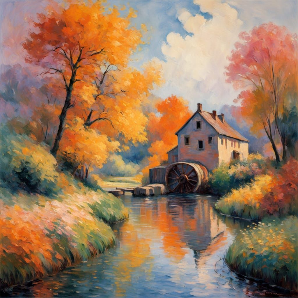 Golden Glassy Watermill Abstract