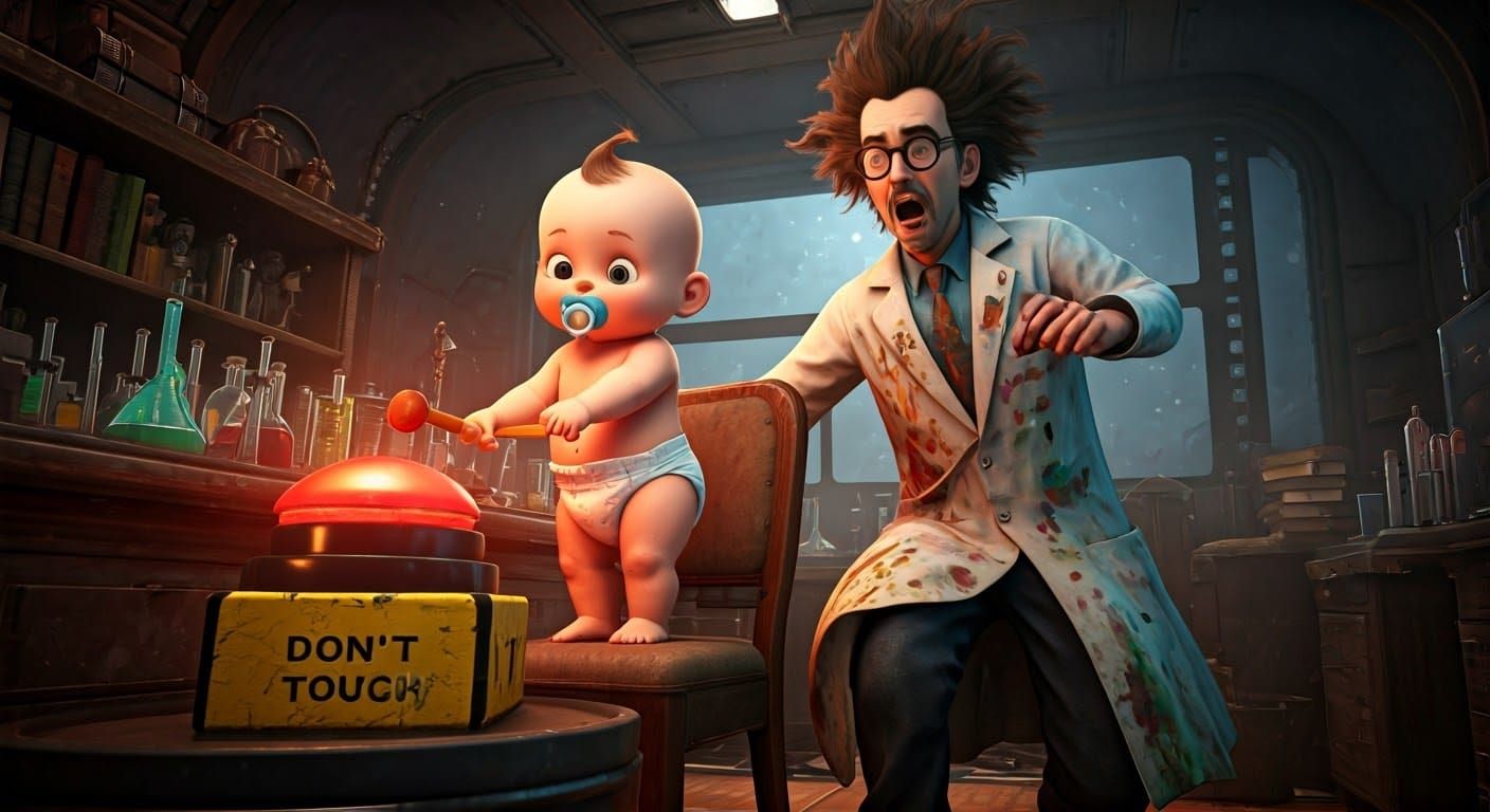 Baby Chaos Unleashed in 80s Comic Style