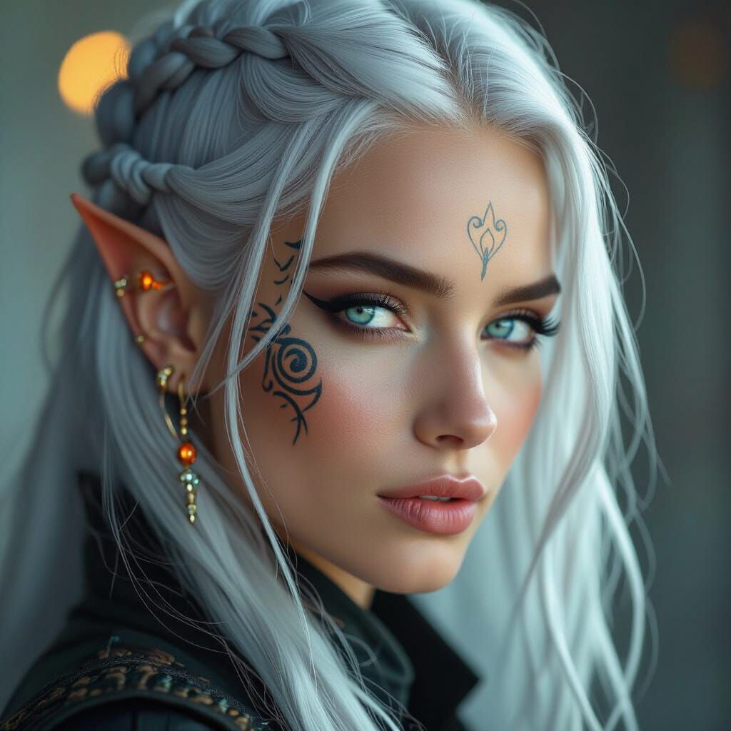Silver-Haired Woman with Piercing Blue Eyes