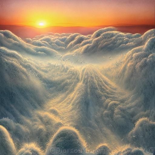 Snowy Sunset: Bizarre Painting in Chinese Ink Style