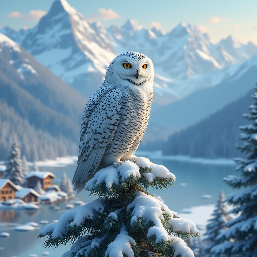 Snowy Owl in Austrian Alps: Matte Painting
