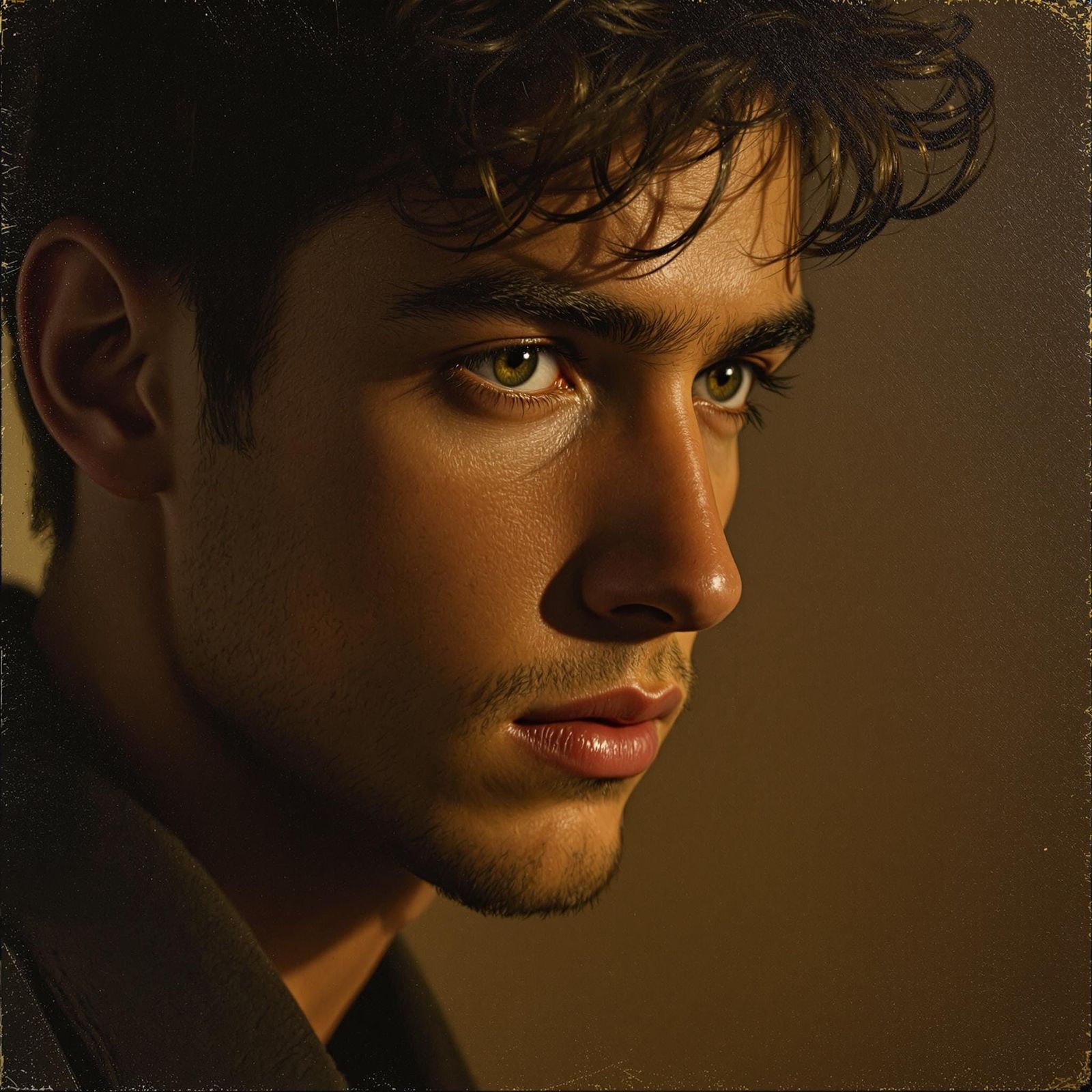 Introspective Young Man in Warm Oil Painting