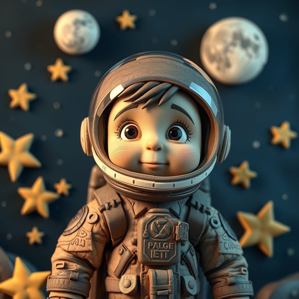 Claymation Child Astronaut in Starry Night Sky