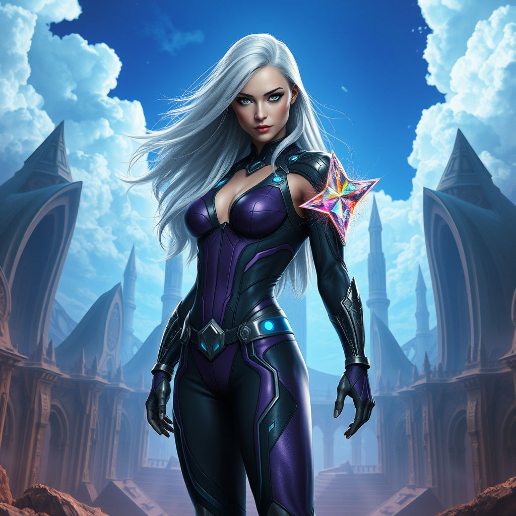 Otherworldly Woman in Futuristic Alien Cityscape