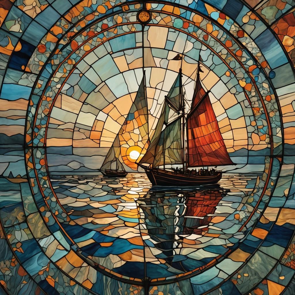 Stained Glass SAILING SUNSET