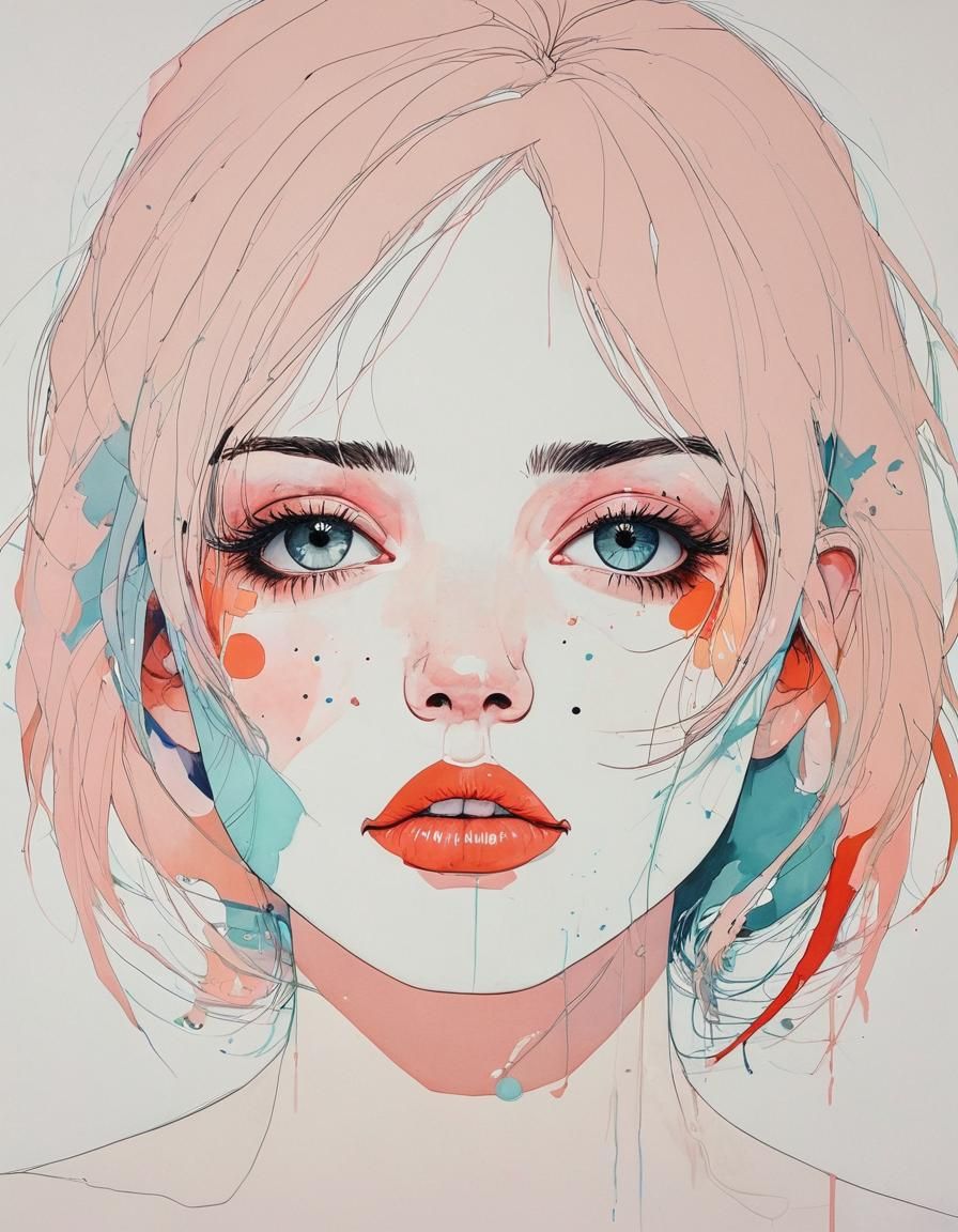 Colorful Portrait of Girl with Bold Color Blocks