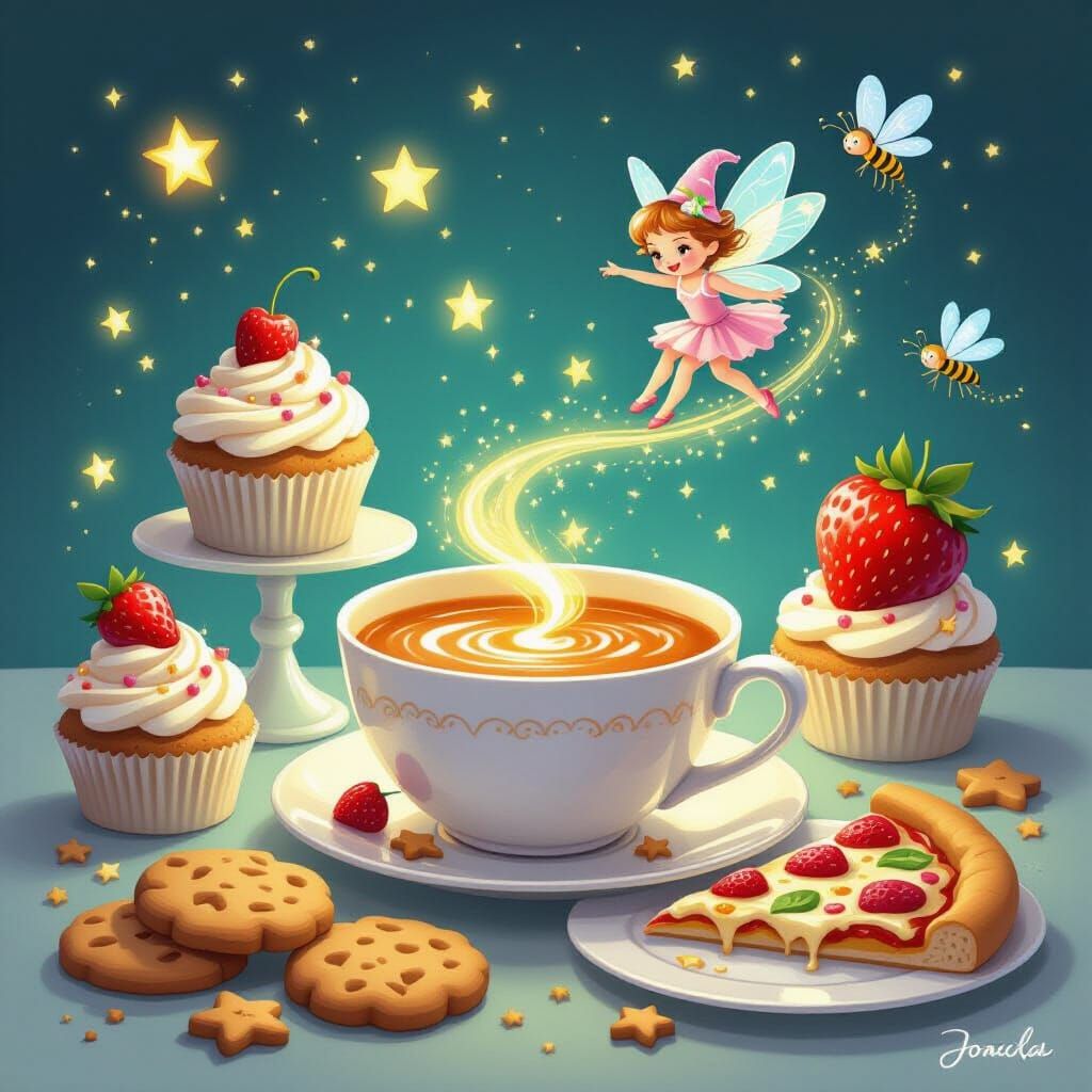 Magical Foods Sparkle and Dance in Whimsical Illustration