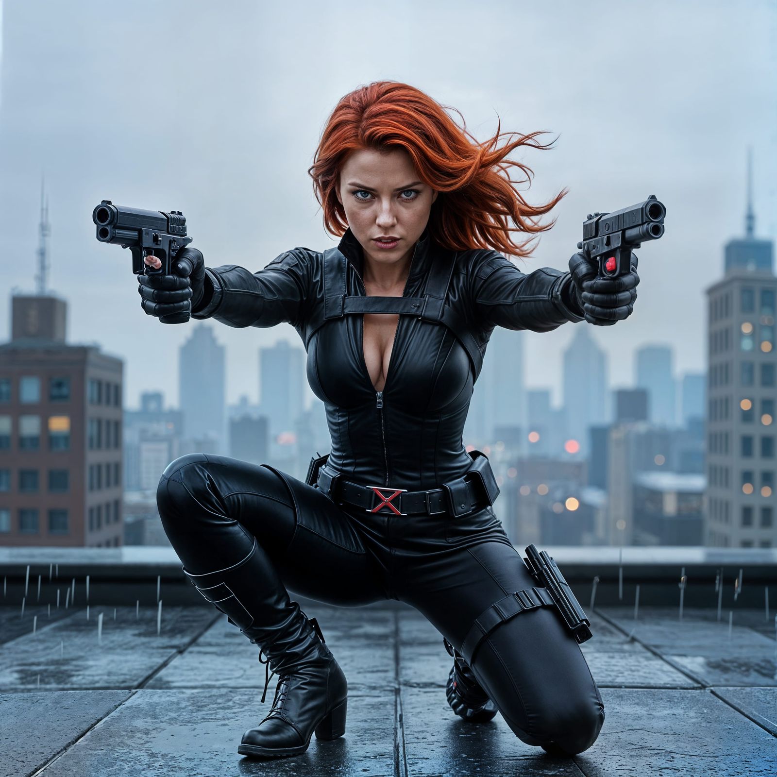 Black Widow on Rooftop, Action Shot