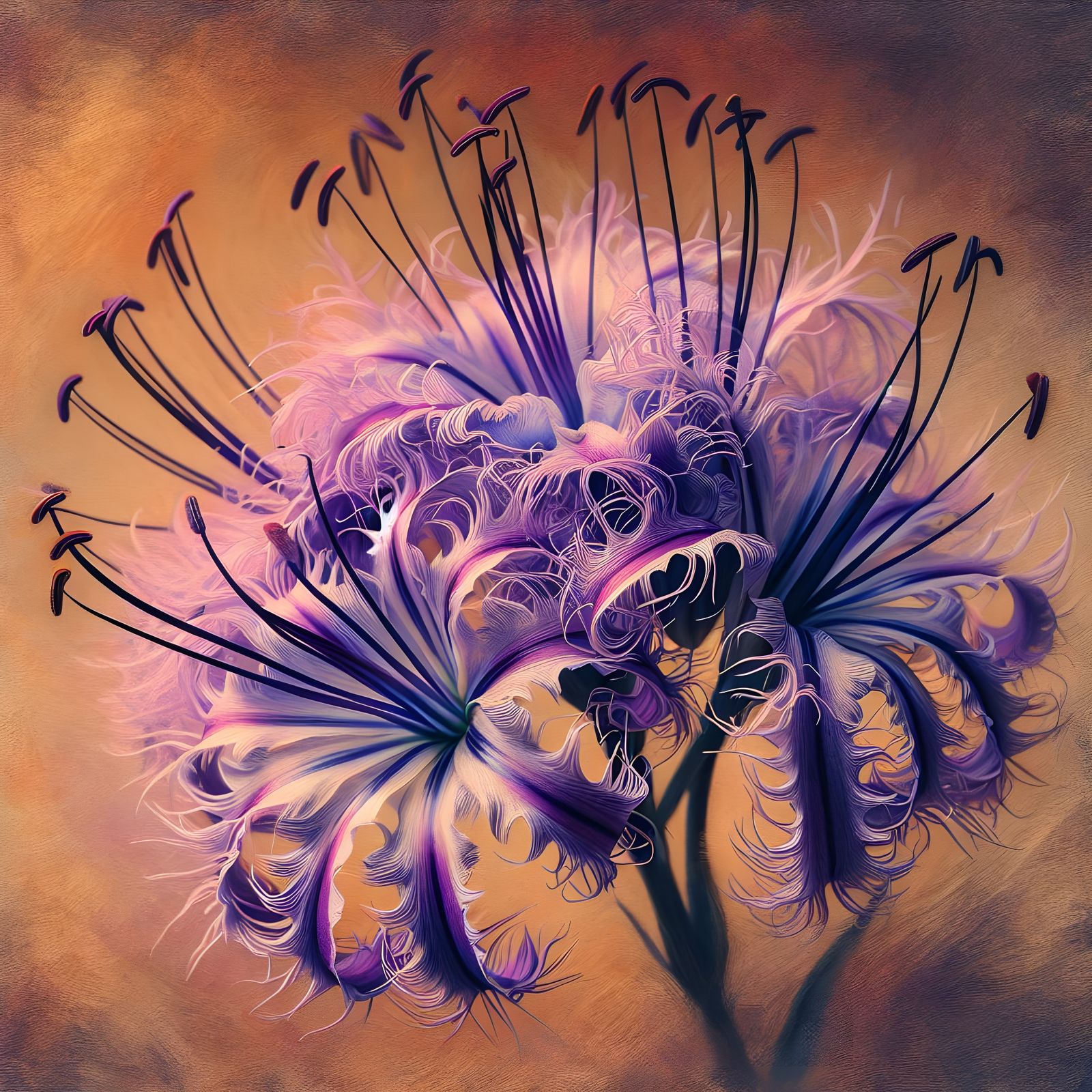 Intricate Purple Fringe Lily in Oil Watercolor Style