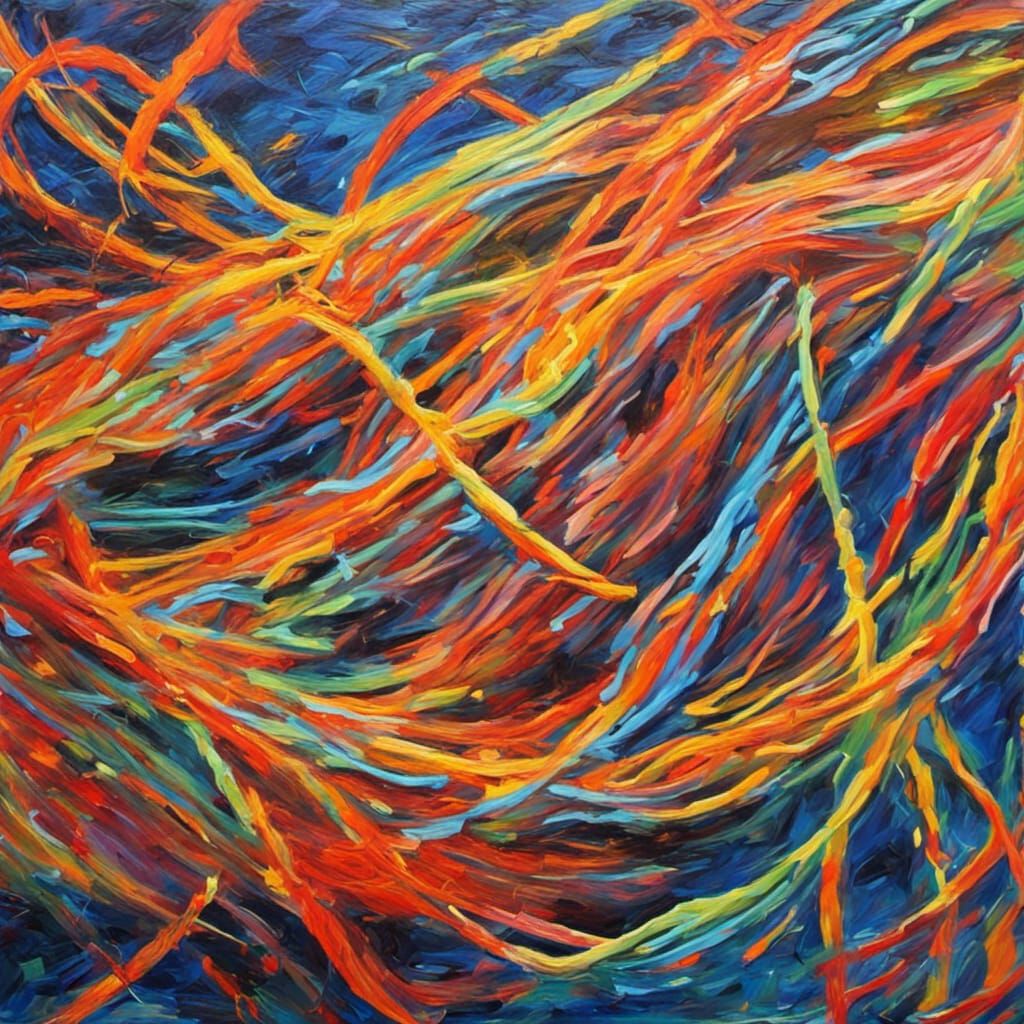 Neon Spaghetti in Expressionist Impasto Oil Painting