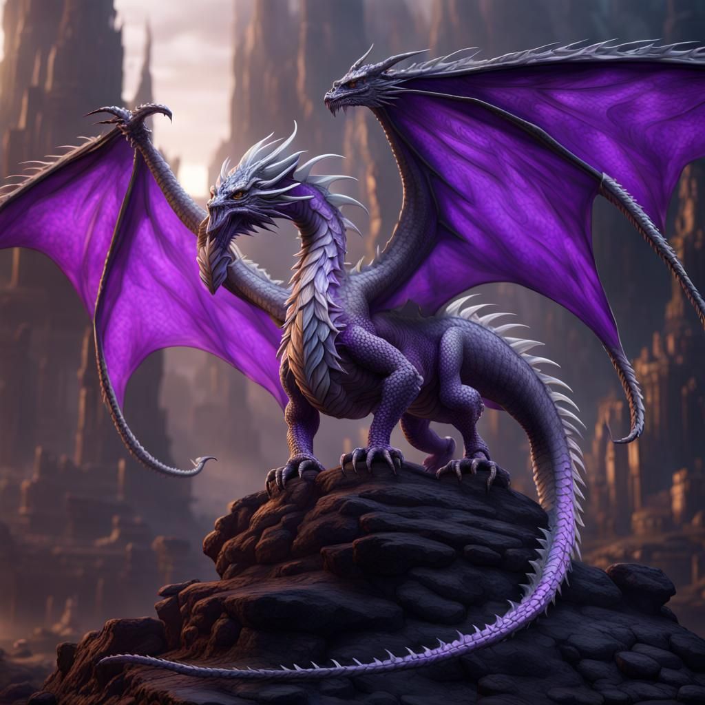 Purple and Silver Glaucus Dragon in Detailed Matte Painting