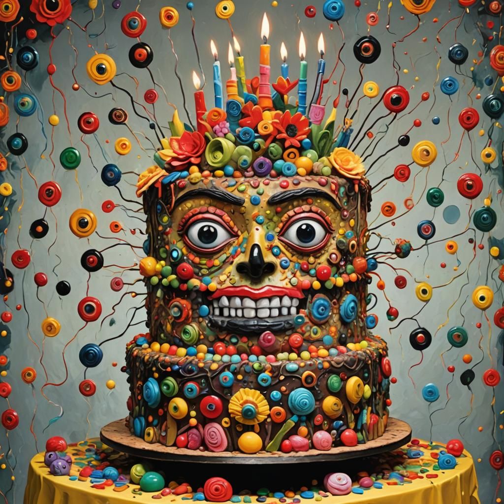 Surreal Birthday Cake in a Surrealist Style
