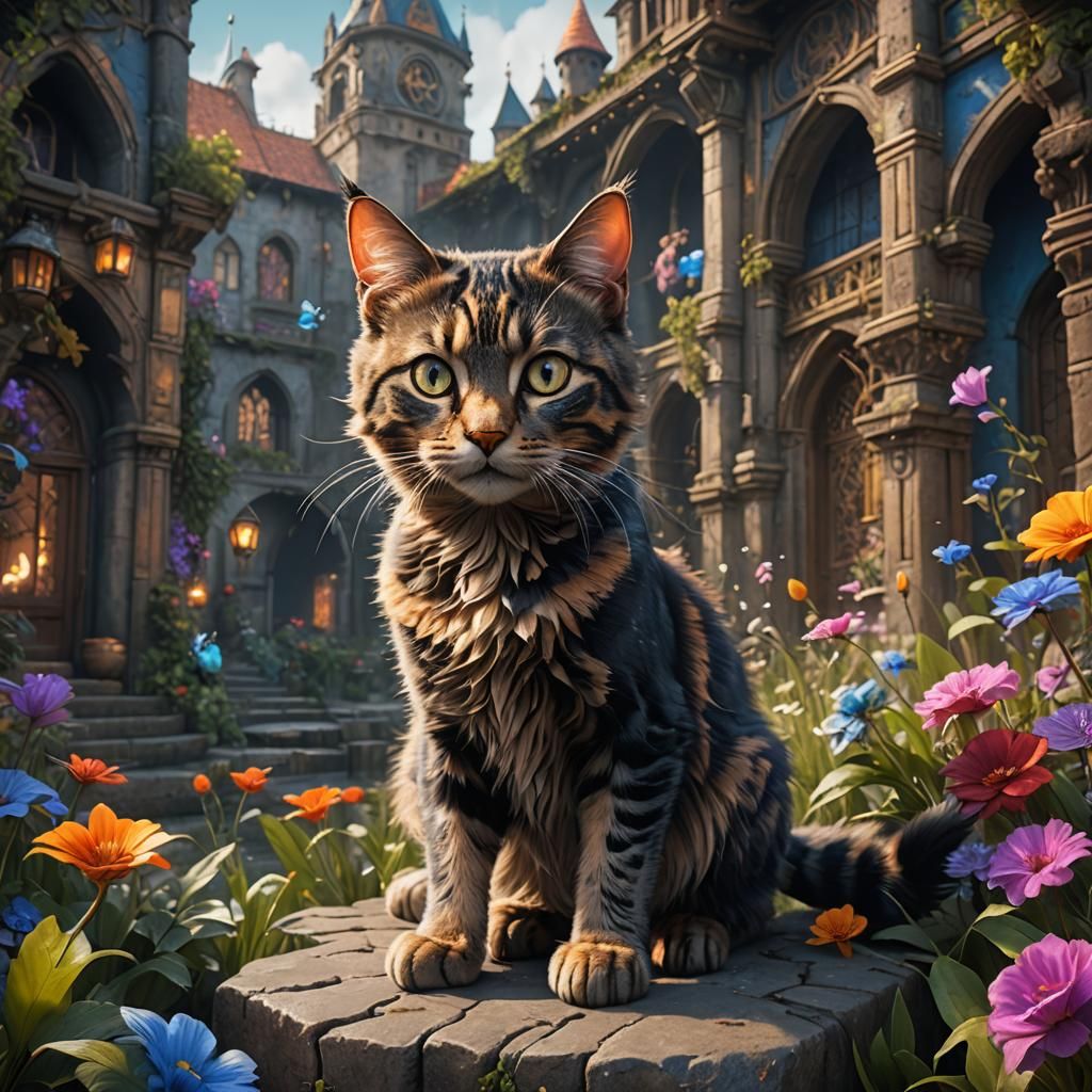 Fantastical Cat in Detailed Matte Painting