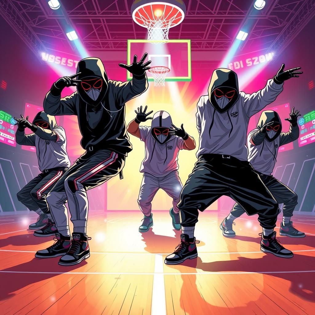 jabbawockeez in dance battle at basketball game