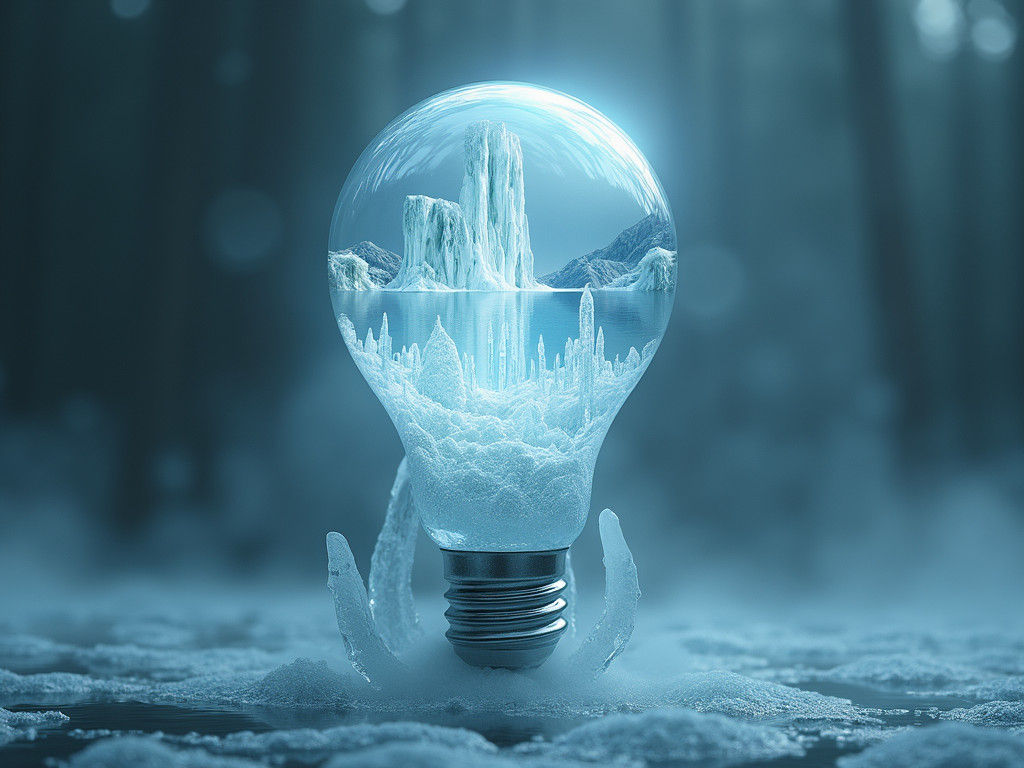Winter Wonderland Inside Lightbulb Head: Surreal AI Art