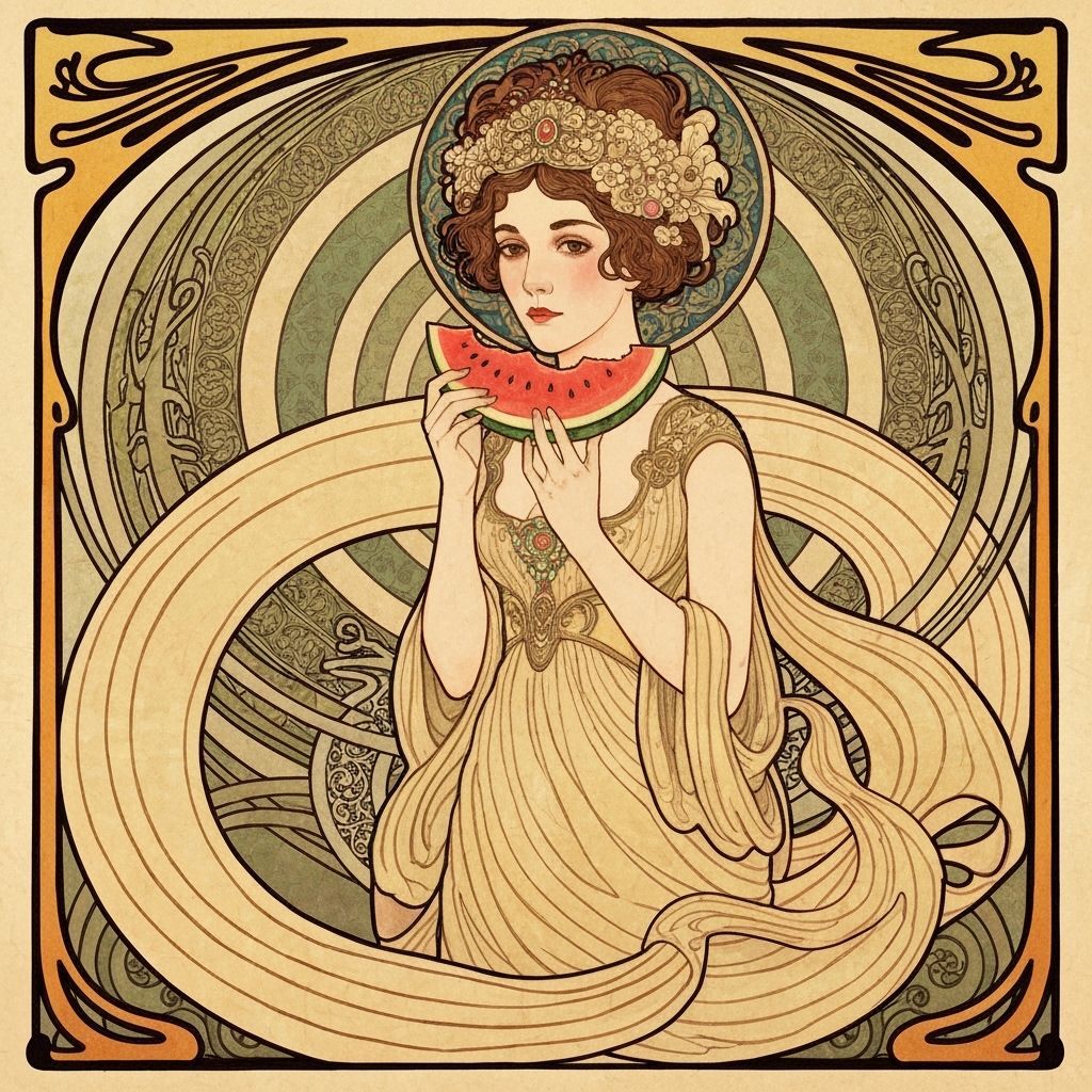 Art Nouveau Woman with Watermelon